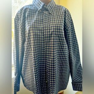BNWOT UNIQLO BLUE PLAID PRINT OVERSIZED BUSINESS CASUAL LS SHIRT MEN 3XL COTTON